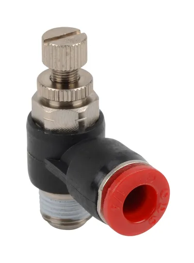 Elbow w/ meter in, 1/8" NPT Male x 1/4" Press-in